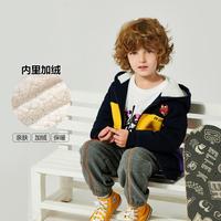 ELLE kids 内里加绒外套冬季男童撞色加厚保暖连帽外套中大童休闲上衣