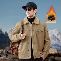吉普 男式棉衣秋冬款立领休闲开衫宽松多口袋毛领夹克外套