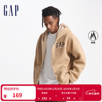 Gap 男女装2024秋季毛毡布logo仿羊羔绒连帽卫衣外套609272 卡其色 170/92A(M) 亚洲尺码