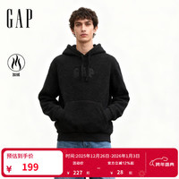 Gap 男女装2025秋季logo仿泰迪绒宽松连帽卫衣上衣美版789782 灰黑色 M 美码  L亚洲码180/96A