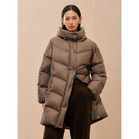 太平鸟 女装轻羽绒合集反季清仓白鸭绒羽绒服简约时尚短款中长款 咖色连帽中长款羽绒服 S