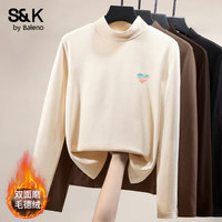 班尼路 S&K系列打底衫女装秋冬季半高领加绒保暖修身上衣服百搭长袖3 杏#幸运爱心K  XL