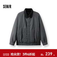 森马 棉服男假两件飞行员外套拼接牛仔翻领棉衣冬2025oversize 中灰20402 M
