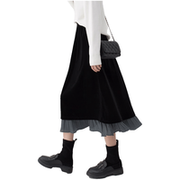 冰 设计感中长款半裙气质洋气半身裙2025秋冬款金丝绒拼压褶裙子