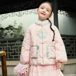 巴拉巴拉 新中式国风刺绣毛领 女童棉服