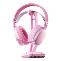 AULA/狼蛛 低延USB7.1声卡 无线游戏耳机+耳机支架 绯月粉