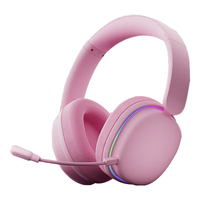 AULA/狼蛛 低延迟 无线游戏耳机 麦克风 USB7.1声卡 绯月粉