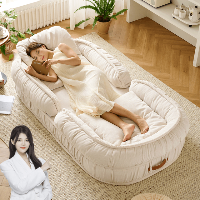 佳爱禾 懒人沙发米白色【科技绒面料】可坐可躺 大单人位【加厚坐垫】