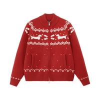 PCLP小狗费尔岛开衫毛衣秋冬季新品复古情侣拉链宽松松弛感针织衫