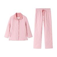 全棉时代睡衣女士空气褶皱纱夹棉加绒加厚家居服套装秋冬睡衣24新