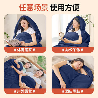 北极狼睡袋成人四季通用款户外露营办公室午休车用便携双人被子两用 藏青3.0KG（190+30）*75