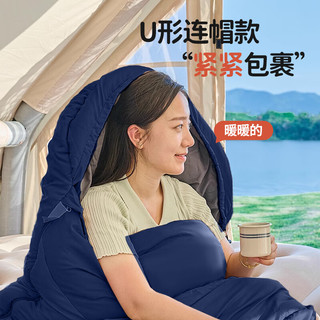 北极狼睡袋成人四季通用款户外露营办公室午休车用便携双人被子两用 藏青3.0KG（190+30）*75