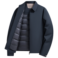 鸭鸭(YAYA)黄晓明同款羽绒服男短款翻领中老年冬季厚款保暖爸爸装外套 25030藏青 XL (180) (135-150斤)