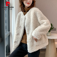 皮尔·卡丹 女士皮毛一体羊羔毛外套 秋冬季2024新款棉服上衣