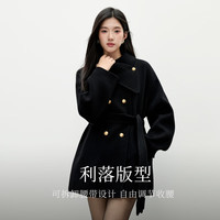 秋水伊人优雅100%绵羊毛翻领大衣2025年冬季通勤慵懒毛呢外套圣诞红 黑色 M