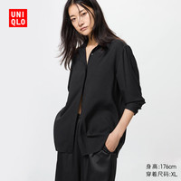 优衣库女装花式衬衫/长袖衬衣易打理垂坠25秋冬新款479071 09 黑色