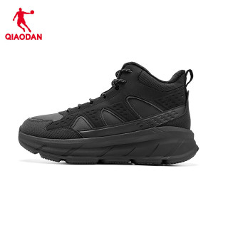 乔丹 男鞋运动鞋高帮加绒棉鞋加厚皮面革面冬季保暖防水防滑跑步鞋户外 男-黑色/电掣灰