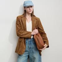 AMII 【复古美拉德】25秋冬复古简约麂皮绒西装外套秋款麂皮绒外套女