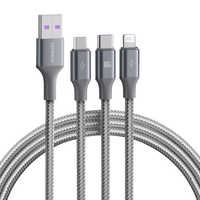 罗马仕数据线三合一充电线6A快充100W/66W充电器线一拖三头适用苹果iPhone16/15华为Type-C手机车载1.8m