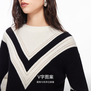 VEROMODA圣诞毛衣女2026春季含绵羊毛V字图案撞色简约上衣326113026 黑 M