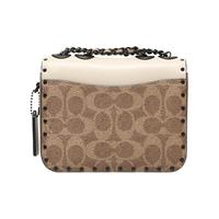 COACH 蔻驰 Madison系列 女士经典标志帆布铆钉16号单肩包 C2462 V5SNE 卡其色拼色 小号