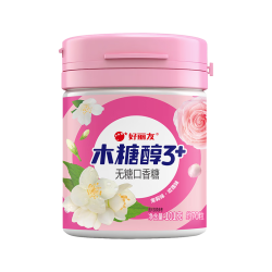 好丽友 无糖木糖醇口香糖101g大瓶装薄荷水果味花香味软糖清新口气 粉盖 玫瑰+茉莉101克
