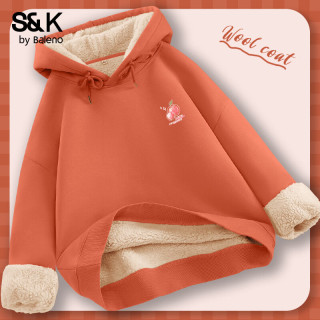 班尼路（Baleno）S&K系列加绒卫衣女装重磅保暖羊羔绒加厚上衣服冬季套头连帽外套 浅橙#水彩荔枝k 【连帽卫衣】