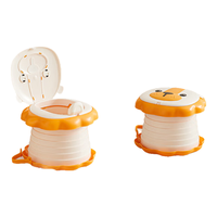 可优比儿童折叠马桶外出便携式小马桶凳小孩尿壶盆旅行车载坐便器 小狮子橙色  [1+1+5] 清洁套装