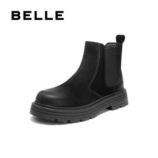 百丽（Belle）张凌赫同款男鞋休闲靴2025冬季新商场款切尔西靴加绒8WA01DD5 黑色-单里 41 (255mm)