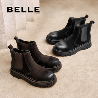 百丽（Belle）张凌赫同款男鞋休闲靴2025冬季新商场款切尔西靴加绒8WA01DD5 黑色-单里 41 (255mm)