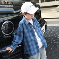 小象汉姆 童装男童长袖衬衫儿童春季格子衬衣2025新款宝宝秋装洋气
