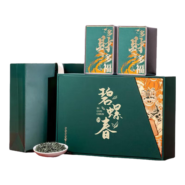 悠茗山 茶叶礼盒碧螺春特级2026新茶全嫩芽明头采绿 碧螺春多财多福礼盒（共200g*1件 100g*2盒
