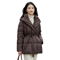 EP雅莹2026女装 温暖中长款鹅绒服 连帽翻领收腰羽绒服Y901A 咖啡色 【700+高蓬鹅绒 云感泡芙】 S 【充绒量175g】