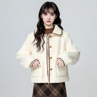 孜索 法式小香风 女士短外套 羔羔毛加绒加厚上衣