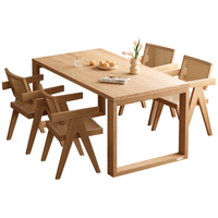 全友家居原木风原木色藤餐桌椅餐桌椅 原木色】1.6m餐桌+带扶手餐椅A*4