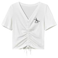 CHIU·SHUI 秋水伊人 女士V领短袖T恤 622203B502125 本白 S