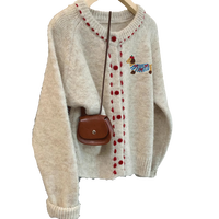 WELKIN & WZWJ 圆领刺绣小狗长袖针织开衫女宽松休闲外穿毛衣外套上衣