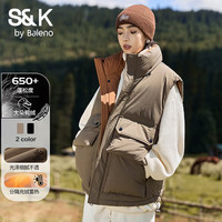 班尼路（Baleno）S&K系列秋冬新款复古工装立领羽绒服马甲男女款情侣背心保暖外套 卡其色 L