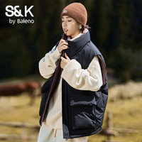 班尼路(Baleno)S&K系列秋冬复古工装立领羽绒服马甲男女款背心保暖外套 幻影黑 XL