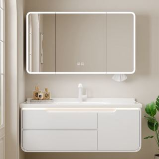 国家补贴、PLUS会员：艺乐雅 浴室柜陶瓷一体盆 家用组合洗漱台 奶白款-智能背光镜-80cm 包安装