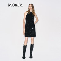 MO&Co.连衣裙2025冬轻礼服绑结后背重工珠片绒底小黑裙MBE4DRS038 黑色 L /170