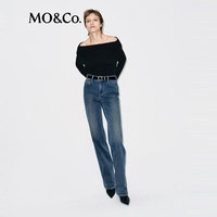 MO&Co.牛仔裤2025冬及地直筒弹力洗磨蓝调底抓绒精裁中腰MBE4JENT11 牛仔蓝色 S 26