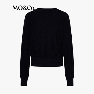 MO&Co.针织衫开衫025冬雪尼尔珠光绒感金属珠扣短款正肩MBE4CAR048 深宝蓝色 L /170