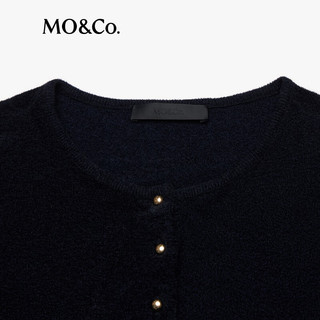 MO&Co.针织衫开衫025冬雪尼尔珠光绒感金属珠扣短款正肩MBE4CAR048 深宝蓝色 L /170
