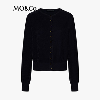 MO&Co.针织衫开衫025冬雪尼尔珠光绒感金属珠扣短款正肩MBE4CAR048 深宝蓝色 L /170