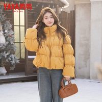 鸭鸭(YAYA)羽绒服女2025冬季短款显瘦百搭保暖休闲云感泡芙面包服小个子外套 姜黄色 S (155)