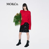 MO&Co.毛衣2025冬新品含马海毛珠片轻暖镂空笑脸织纹漏针宽松MBE4SWT005
