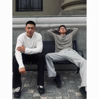 JY GTAL美式华夫格亨利领长袖男士纯色重磅宽松休闲高级针织卫衣