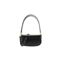 Tommy Hilfiger25秋冬女通勤金属扣翻盖牛皮革单肩斜挎马鞍包 黑色BDS 均码