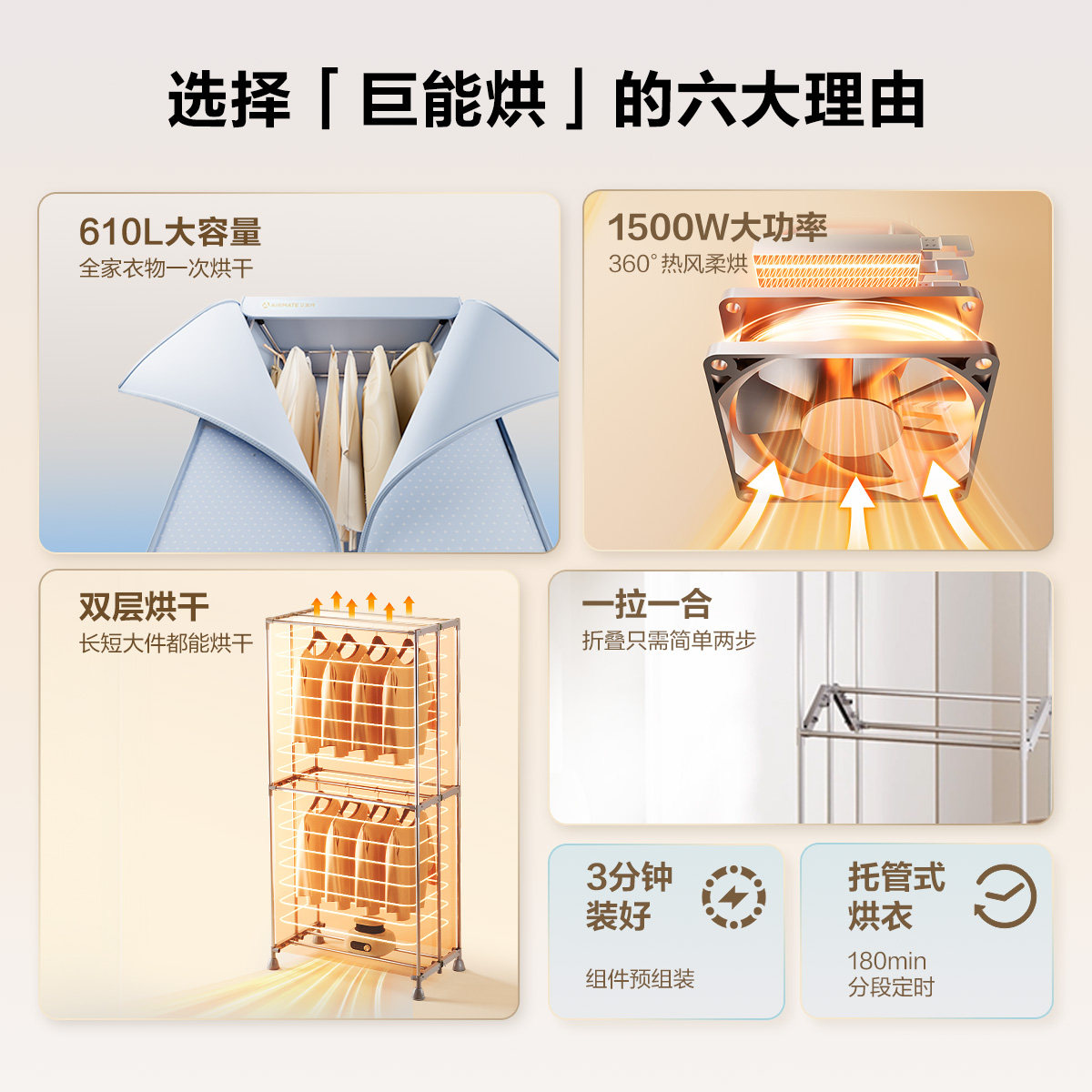  AIRMATE/艾美特 HG15-K9 可折叠 烘干机  天空蓝 -双层1.65米【升级610L】1500W大功率，金属蓝 -双层1.65米【升级610L】1500W大功率 15kg